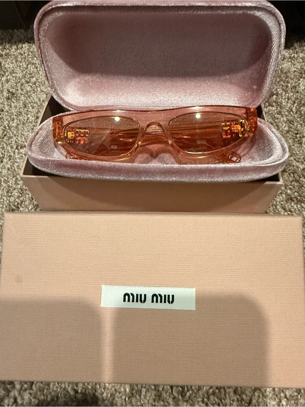 Miu Miu Transparent Peach/Tinted Pink Slim Frame Sunglasses